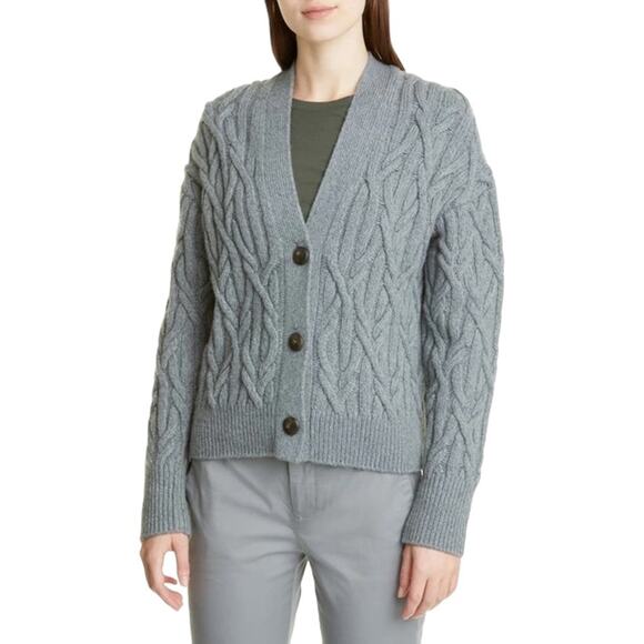 Vince NWT Interlocking Cable Cardigan Light Slate Gray Size XL Cashmere Wool